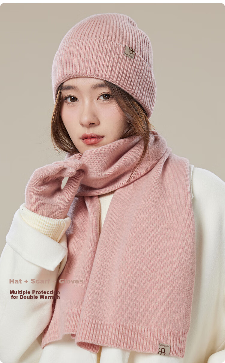 JIUMU Pure Wool Warm Scarf, Hat, and Gloves Set for Women Winter Birthday New Year Gift Box 5