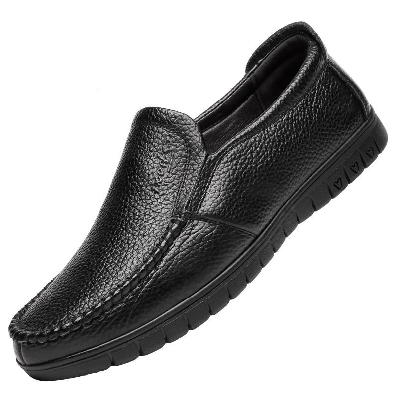 CARTELO First Layer Cowhide Men's Breathable Genuine Leather Slip-On Loafers Business Casual Shoes KX07 Black Size 46
