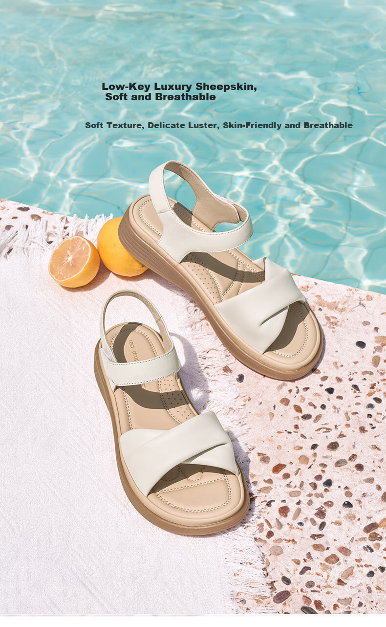 RED DRAGONFLY Genuine Leather Mom Sandals, Summer Sheepskin Soft-Soled Comfortable Non-Fatiguing Middle-Aged And Elderly Sandals WJK25865 Beige 38 3