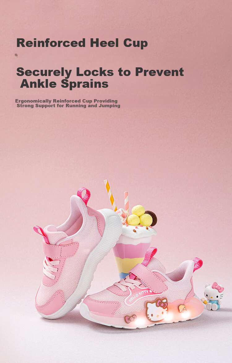 Hello Kitty Kids Girls Sports Shoes Melody Children's Light-Up Running Shoes Lightweight Sneakers 6601 Mauve Pink Size 28 5