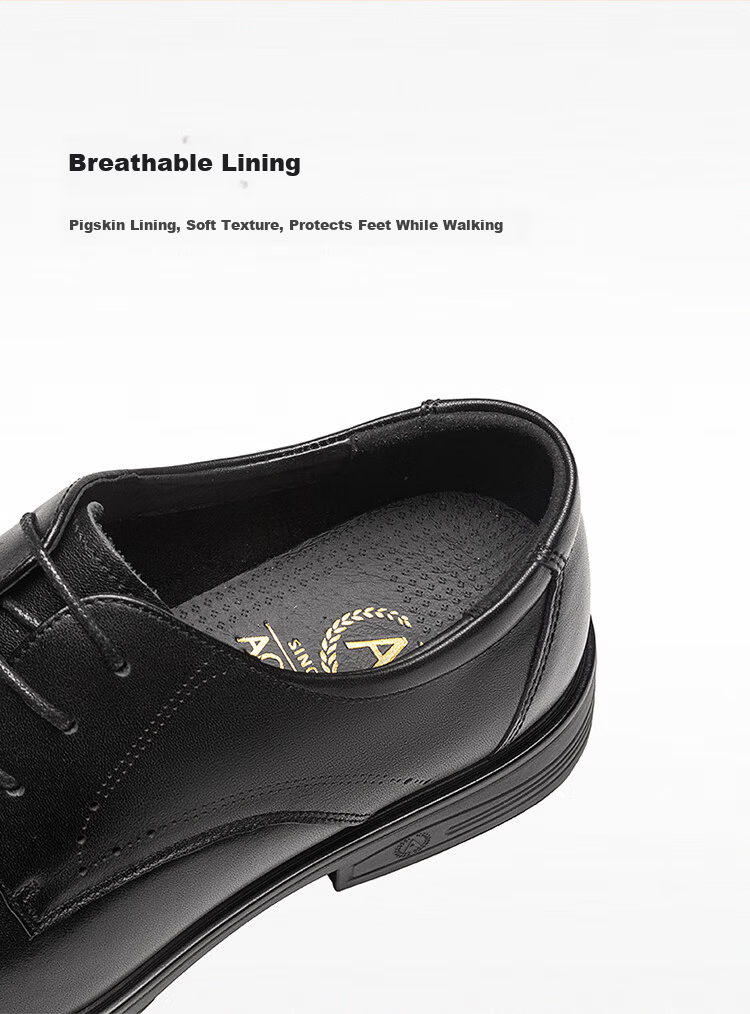 Aokang Men's Spring Derby Business Formal Work Commuting Wedding Groom Leather Shoes Black Size 38 6