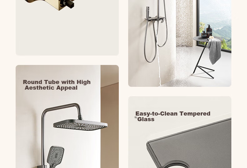 Anhua Bathroom Shower Set Brass Body Pressurized Piano Key Gun Gray Round Tube N4S9048GGW 3