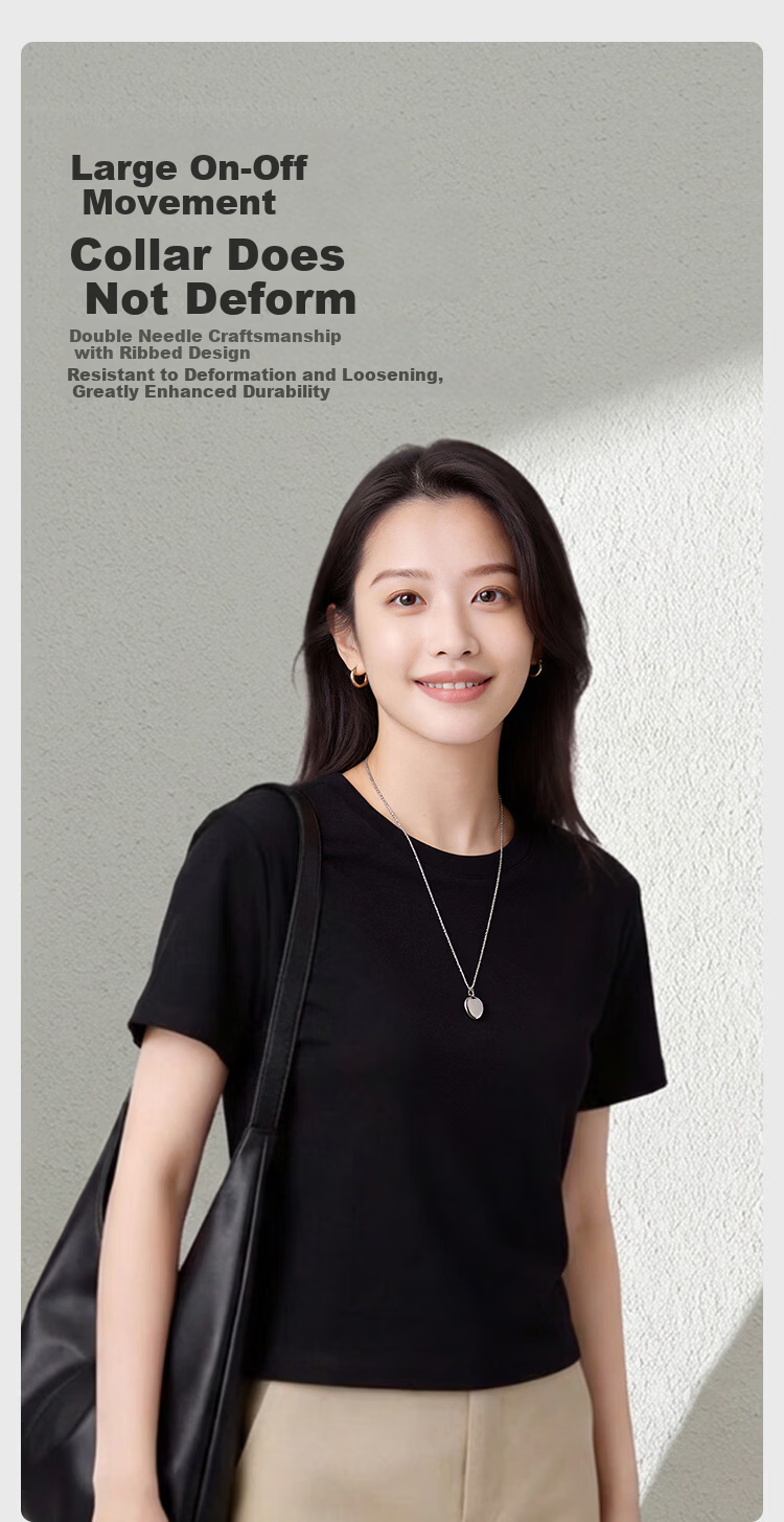 JD Jingzao Women's Short Sleeve Crew Neck T-Shirt 26 Spring New Trend Xinjiang Cotton Base Shirt Black S 8