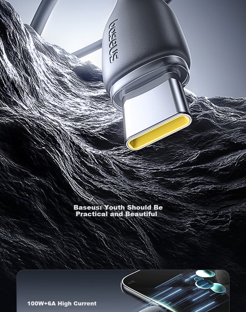 Baseus Type-C Data Cable, 6A Super Fast Charging 100W/66W, Suitable for Huawei Charging Cable P50/Mate60 Honor70Pro/50 Xiaomi Phone Cable Car Charger, Starry Black 1