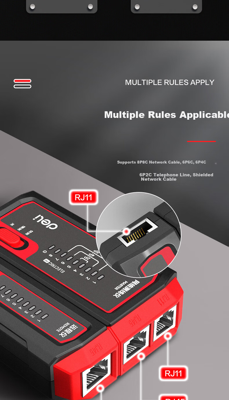 Deli Multifunction Network Cable Tester for Computer, RJ45, Telephone Line, Home Smart Continuity Detector 3