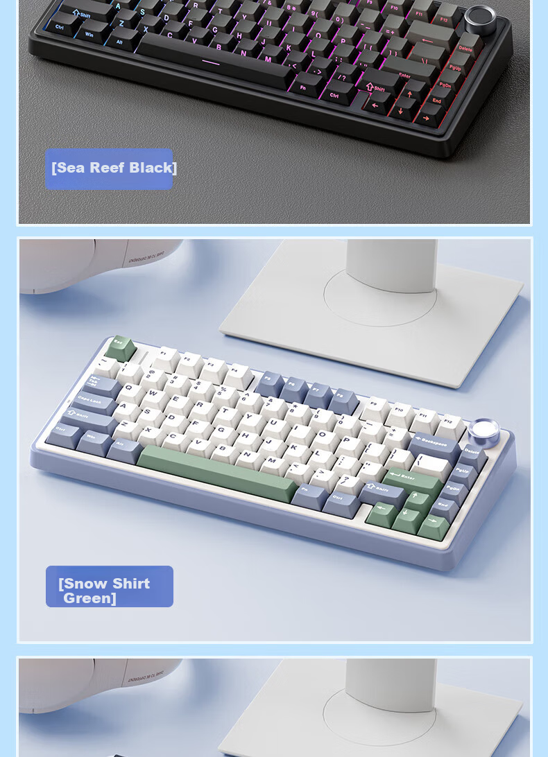 AULA F75 Wireless Customizable Mechanical Keyboard Wireless Bluetooth Tri-Mode Wired Gasket Structure 80-Key Hot-Swappable Gaming Office Glacier Blue Reaper Switch 22
