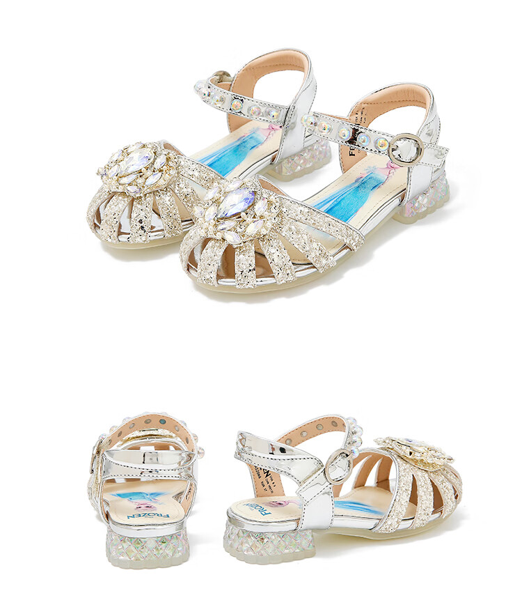 Disney Elsa Princess Girls Summer Sandals Crystal Shoes Fashion Performance Shoes Beige Size 32 11