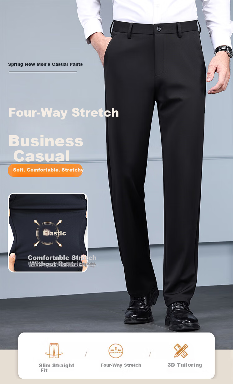 Romon Men's Non-Iron Business Dress Pants Casual Stretch Straight-Leg Dad Pants Black Thin 30 1