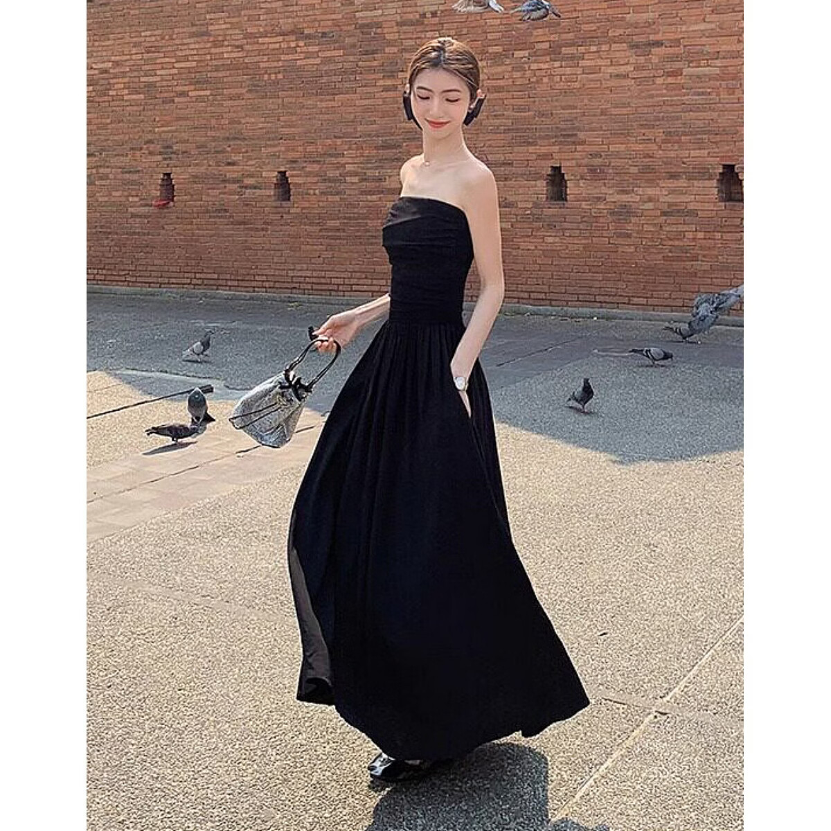 Mt Elegant Declaration Summer French Vintage Off-Shoulder Ruffled Waist-Slimming Dress for Women High-End Feel