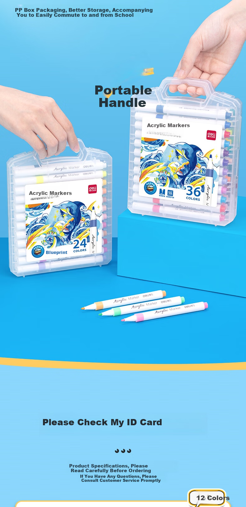 Deli 36 Colors PP Box Fine Round Acrylic Marker Watercolor Pen Painting Art Supplies New Year Tree Children's Birthday (Mixed) (36 Colors/Box) HM108-36 Art Education 8