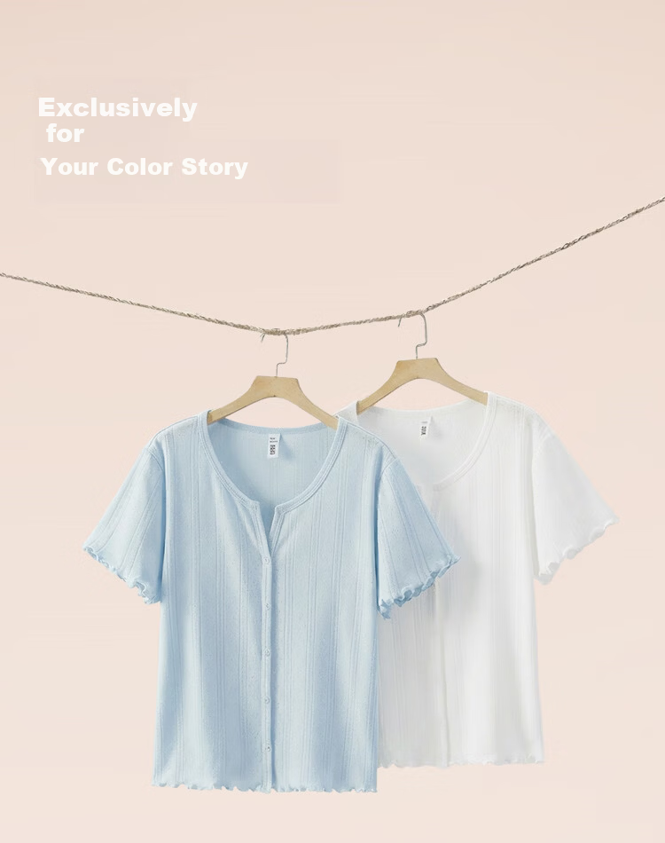 Semir Women's Summer Short Sleeve T-Shirt Short Hollow Textured Slim Fit Cotton Ruffled Edge 2026 Cardigan 109326100008 9