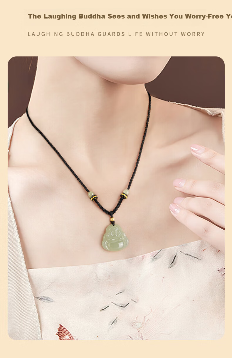 GLTEN Maitreya Buddha Hetian Jade Pendant Necklace for Women Birthday Gift Lightweight Luxury Unique for Girlfriend Wife Mom 7