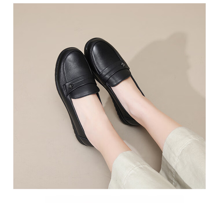 Spider King Women's Loafers Fashion Casual Leather Shoes Comfortable Mom Shoes 09F460 Black Size 38 11