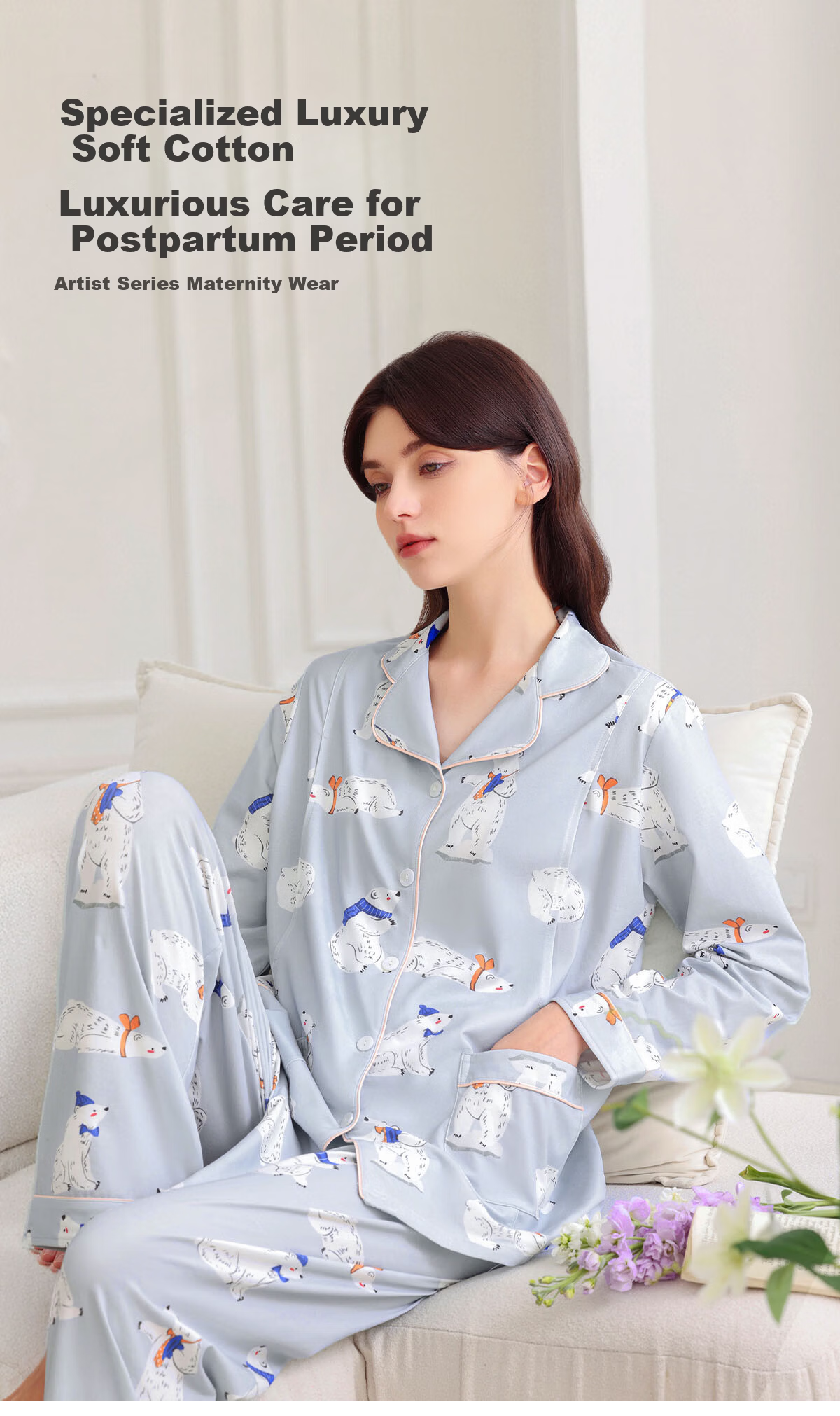 JOYNCLEON Postpartum Maternity Pajamas Women Tianshan Cotton Spring Summer Nursing Homewear XL Jyz179431 2