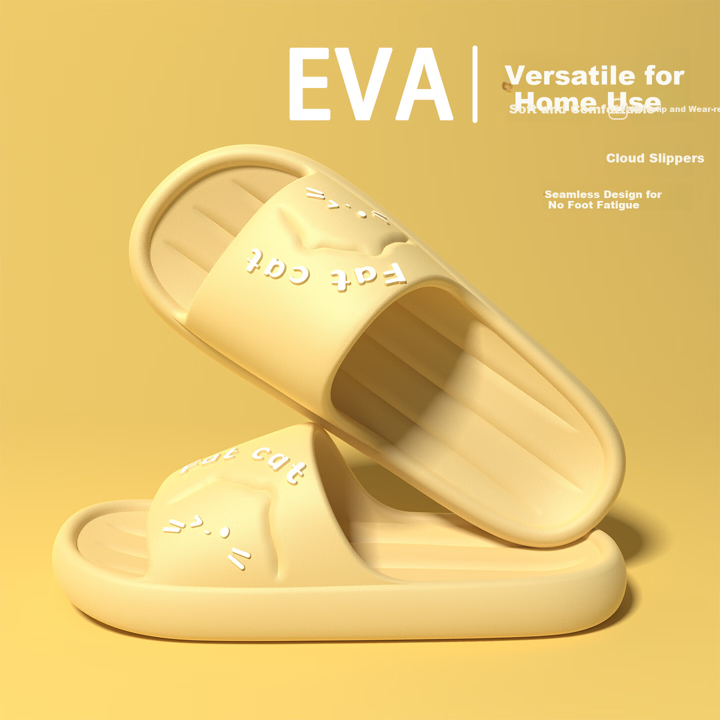 CXOCSI Women's EVA Thick Sole Slippers Indoor Home Soft Bathroom Non-Slip Cartoon Sandals for Men Yellow Size 38-39