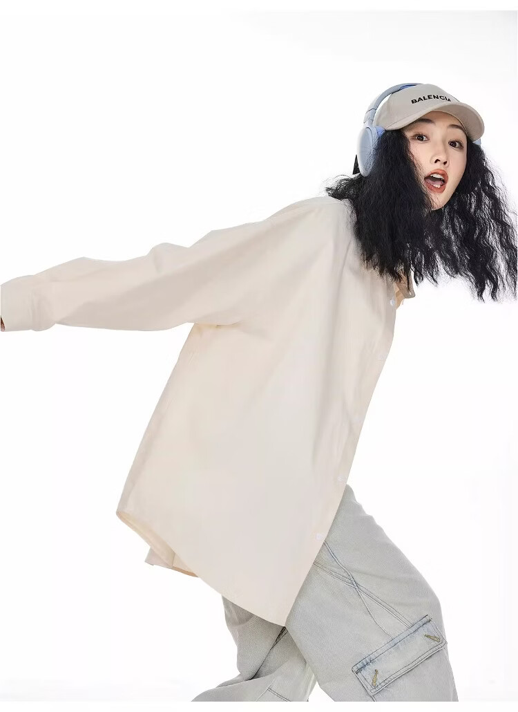 ICH MODE Blue Long Sleeve Women's Shirt Summer Loose Casual Blouse Versatile Trendy Top Jacket Blue S 35