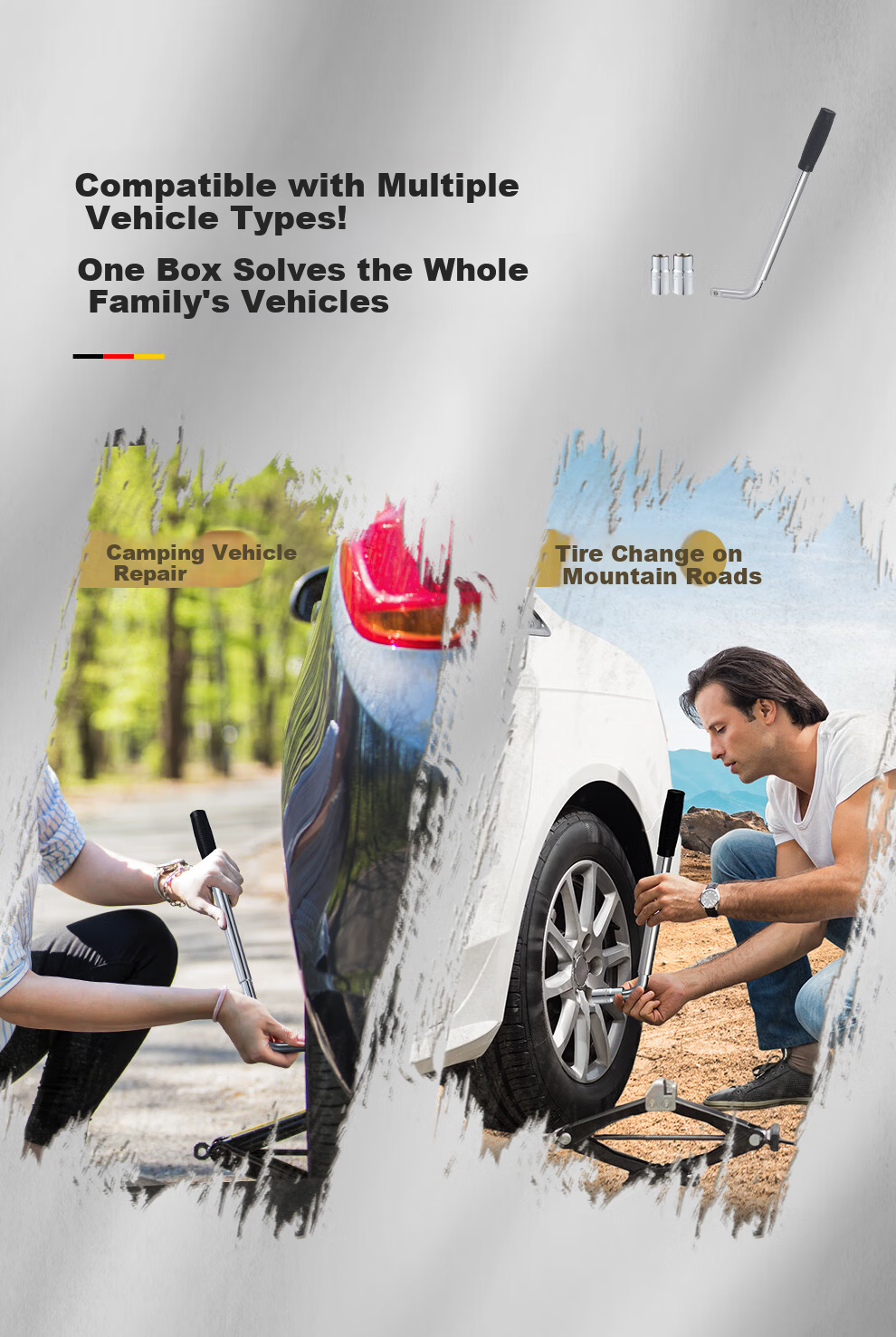 MASTERPROOF L-Shaped Telescopic Car Tire Wrench Hex Socket Automotive Repair Tire Changing Tool 5