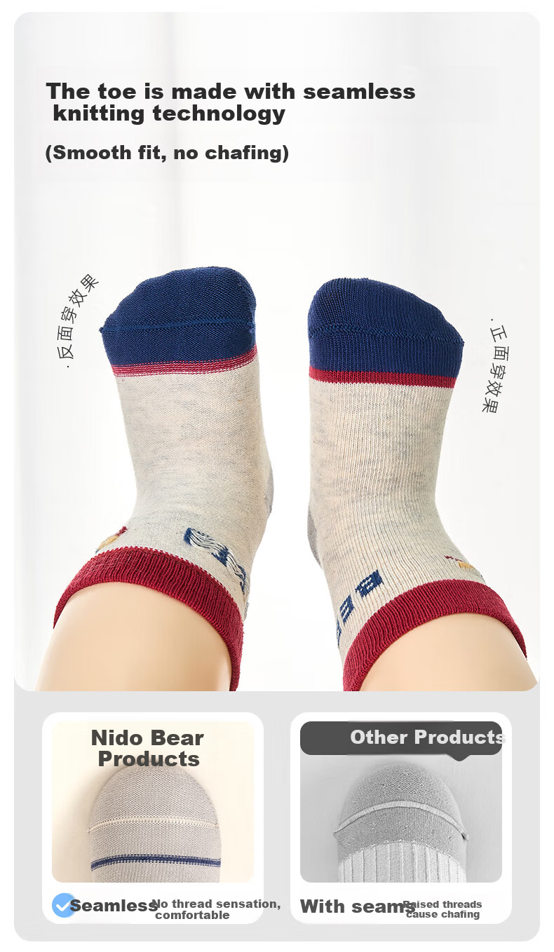 Niduoxiong Kids Socks Spring and Autumn Breathable Cotton Socks Boys Cute Seamless Baby Socks Loose Top Infant Socks WZ-203 2