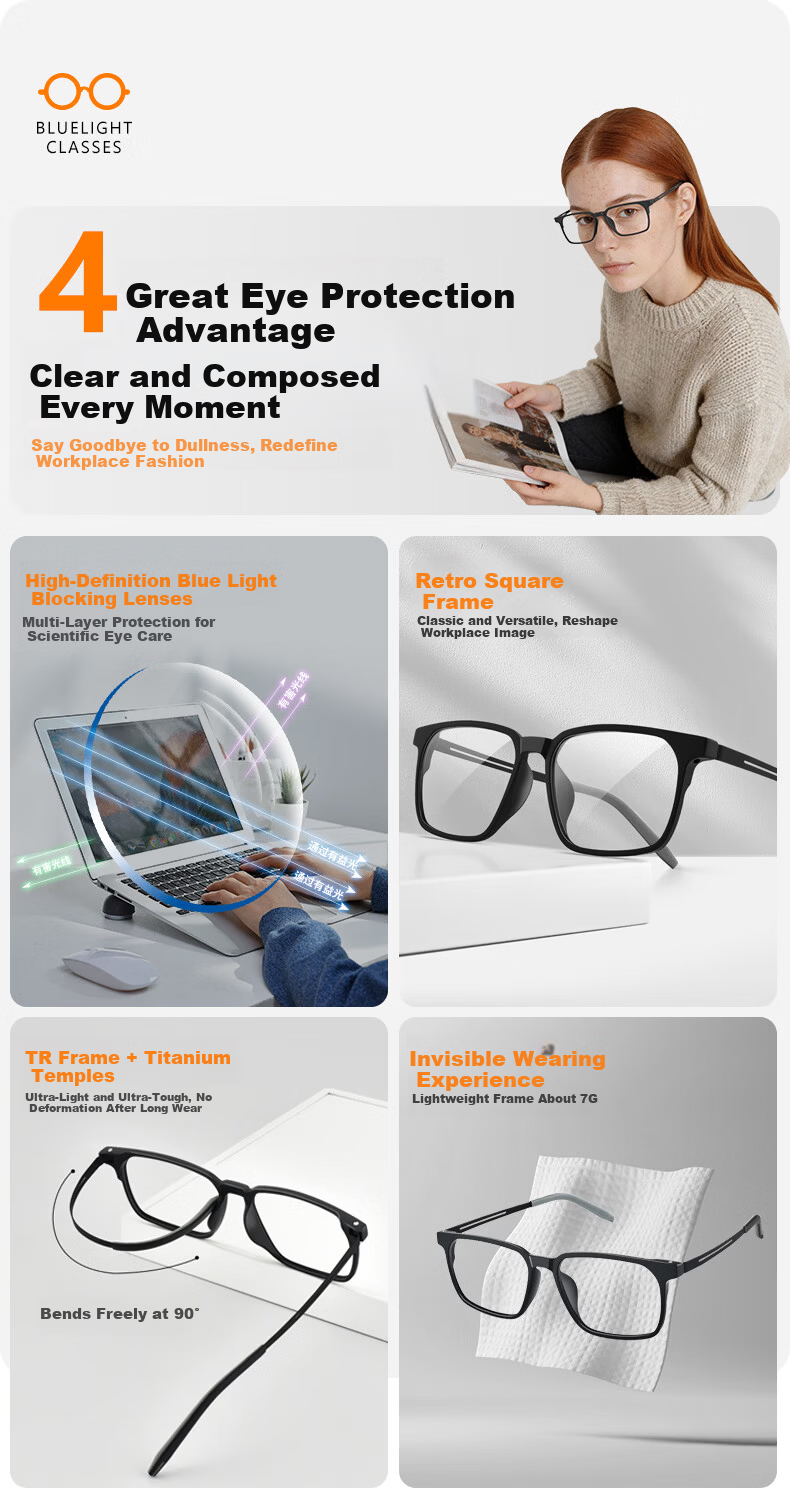 Gameking Blue Light Blocking Glasses Unisex Anti-Radiation Non-Prescription Frame for Phone Computer Gaming 019 Black 3
