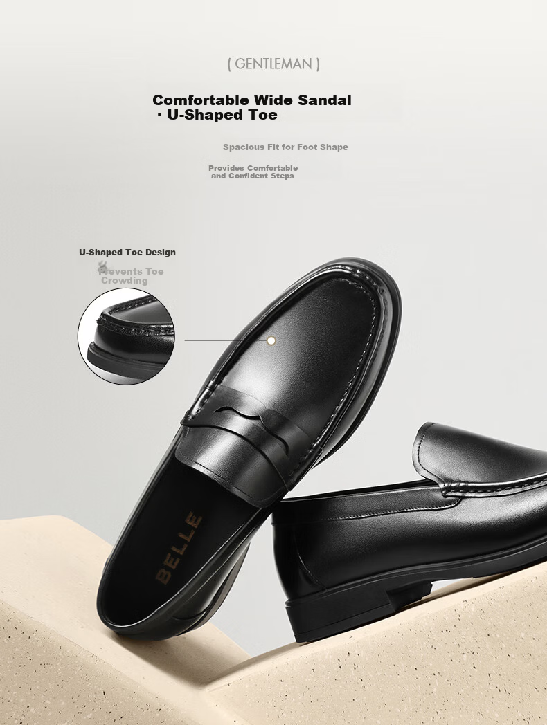 Belle Slip-On Loafers Men 2026 Spring Summer Commuter Cowhide Business Leather Shoes A2327 Black - Moccasin 42 6