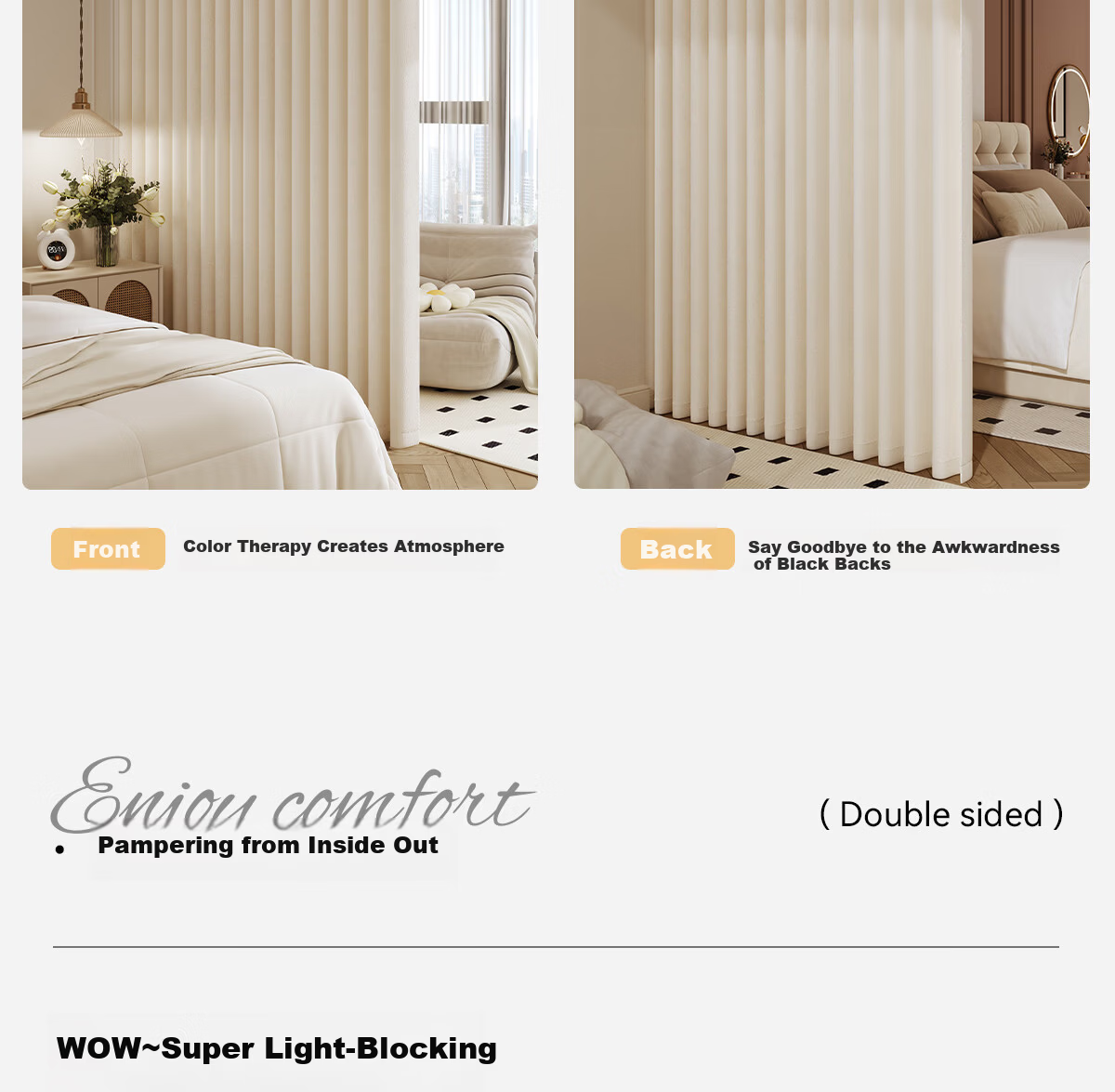 Golden Cicada Home Blackout Double-Sided Chenille Curtains Hooked Cream Color 270x250cm 10