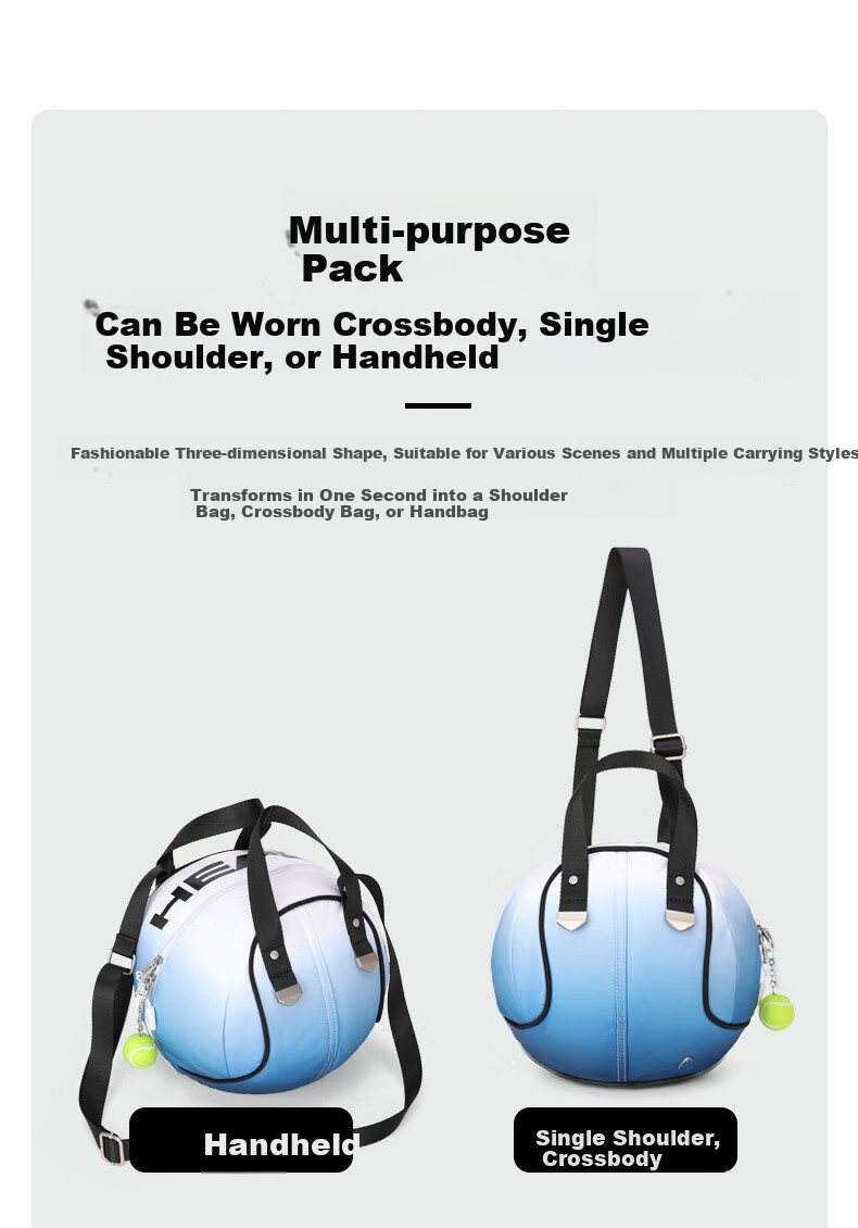 HEAD Large Capacity Crossbody Bag Unisex Shoulder Bag New Commuter Cylinder Fashion Tennis Shape Bag 7
