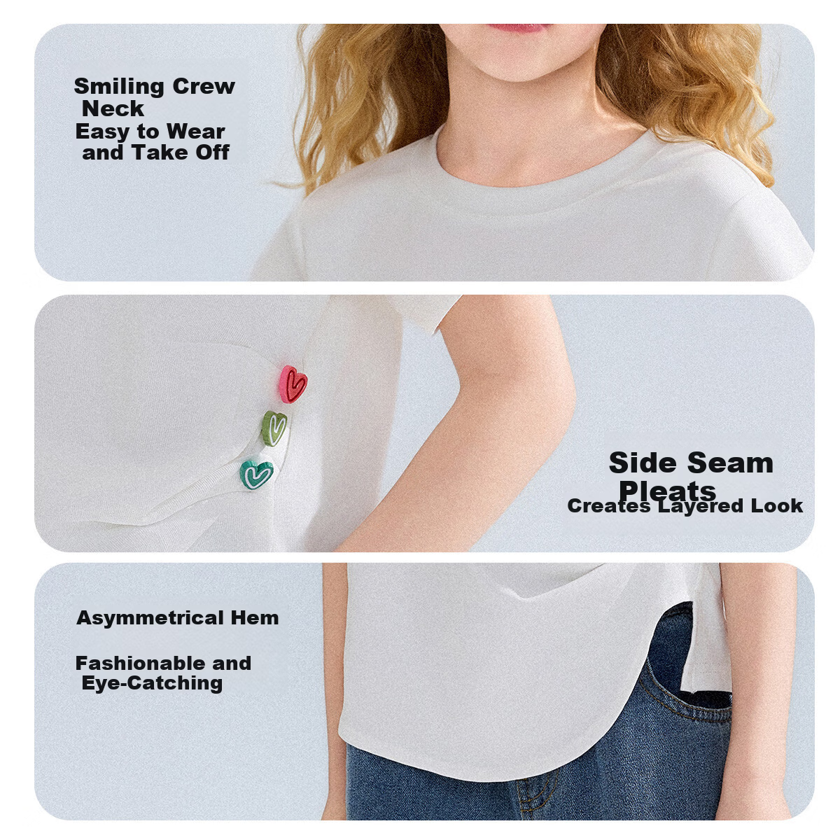 ASK JUNIOR Kids Short Sleeve T-Shirt 26 Summer Girls Side Ruffle Design Youth Half Sleeve Tee White 8