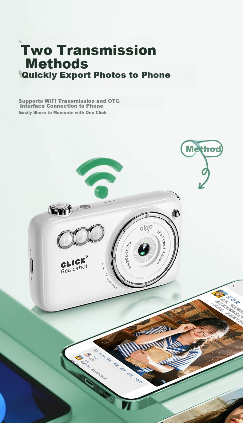 Aigo Patriot V1 New Flagship Dual Camera Selfie Student Digital Camera Birthday Gift for Girls Entry-Level Campus HD Travel Alternative CCD White 64GB 10