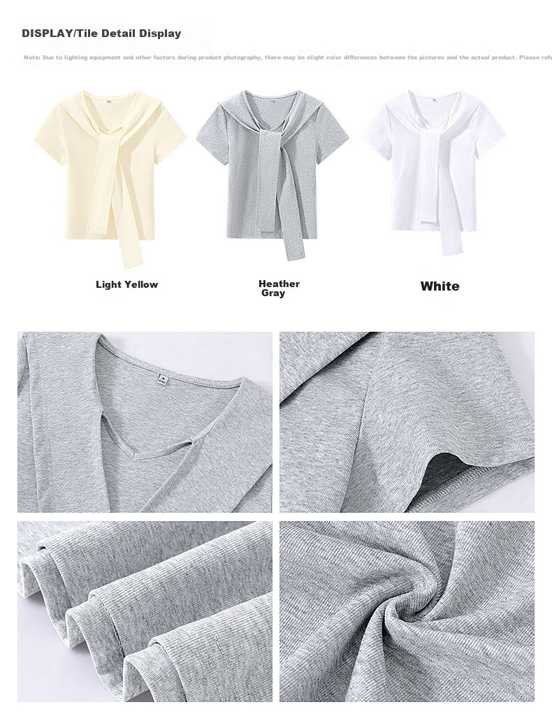 TonLion Women's Short Sleeve Cape College Style Summer New Trend Slim Korean T-Shirt Petite Top 5