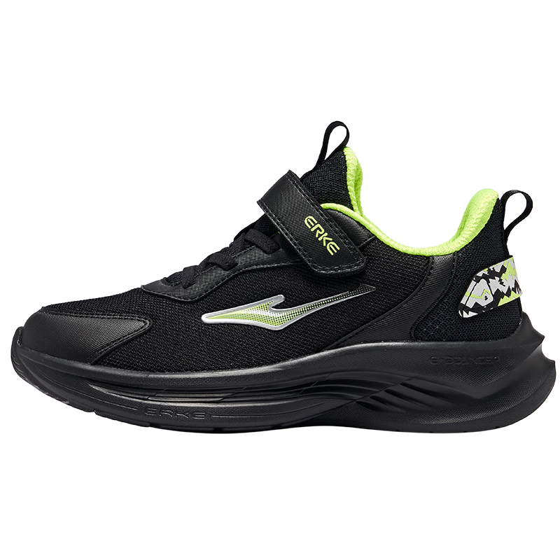 ERKE Kids Mesh Running Shoes Unisex Children's Sports Shoes [Mingou] Black/Fluorescent Green/Silver Size 37