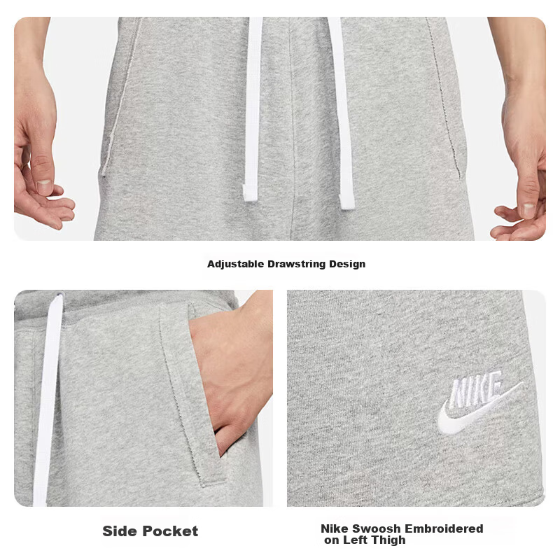 NIKE Men's Sports Shorts Summer Knitted Terry Soft Sweat-Absorbing Five-Point Pants DX0767-063 Gray S