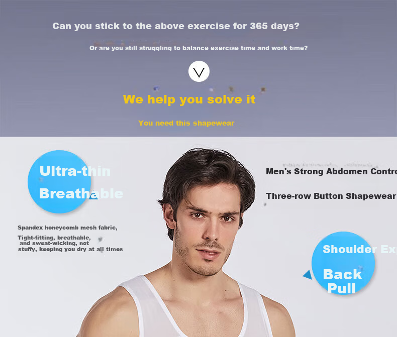 Langsha Men's Slimming Vest Ultra-Thin Abdomen Control Strong Chest Binder Invisible Body Shaper Tight Fit Slimming Top 4