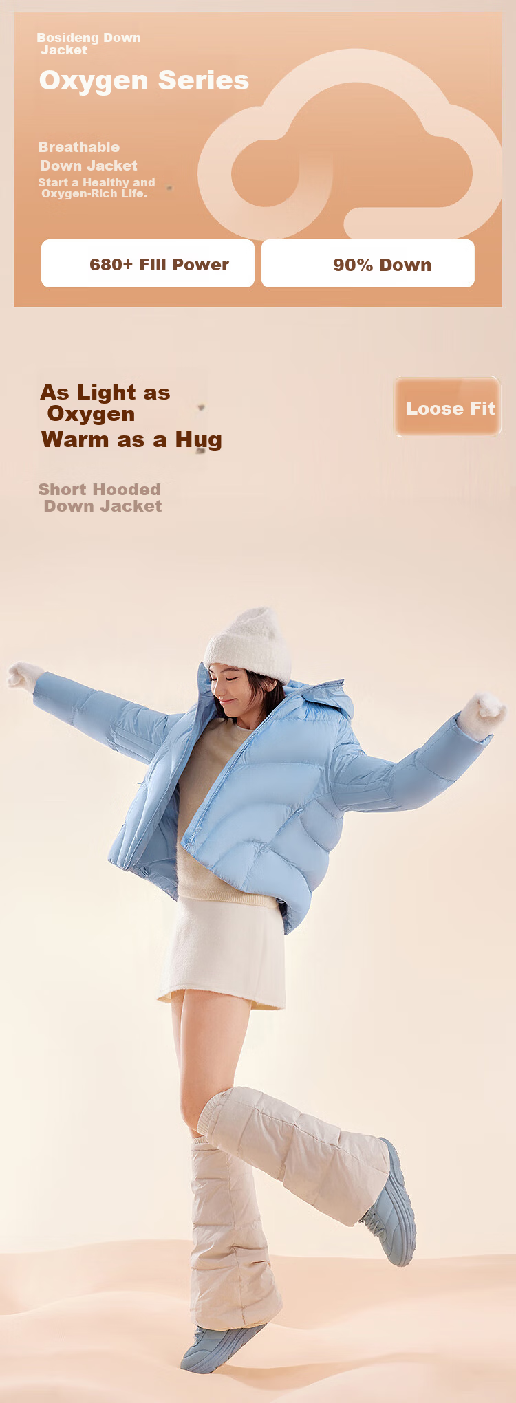 BOSIDENG Women's Off-Season 90% Down Thickened Hooded Loose Short Casual Warm Jacket Winter 1