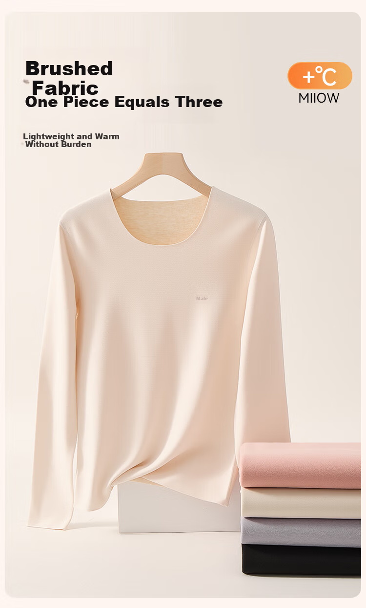 MiiOW Women's Thermal Underwear Set with Cashmere Silk, Seamless Heat-Generating Slim-Fit Autumn Top And Bottom, Skin Color, Size M 4