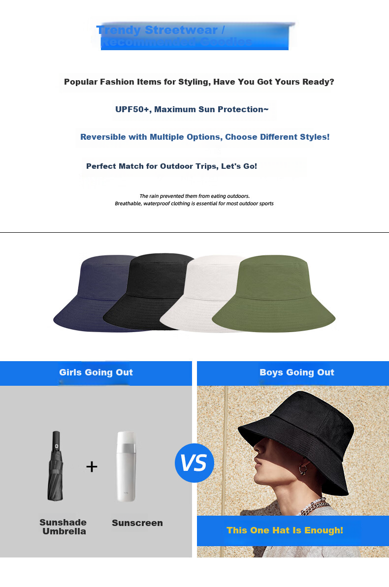 XUEXIMAN Men's Fisherman Hat Large Size Sunshade Black Simple Sun Hat Women's Sun Protection Hat 3
