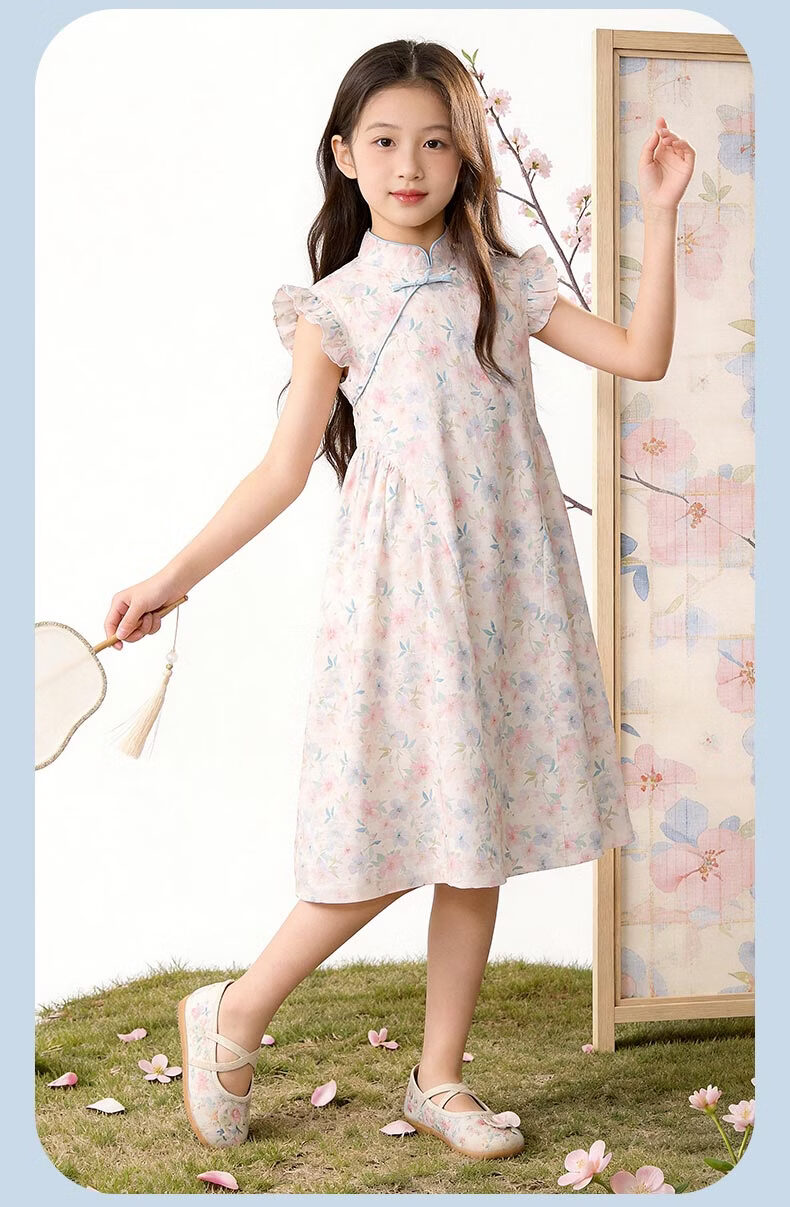 Disney Girls Dress Children's Qipao Hanfu Summer Thin New Chinese Style Princess Dress 10122 Pink Blue 170 11