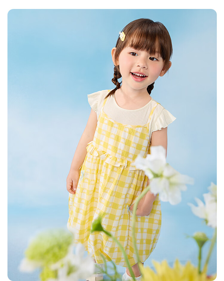 Balabala Kids Dress Baby Girl Dress 2026 Summer Fake Two-Piece Flower Bud Skirt Sweet and Cute 26