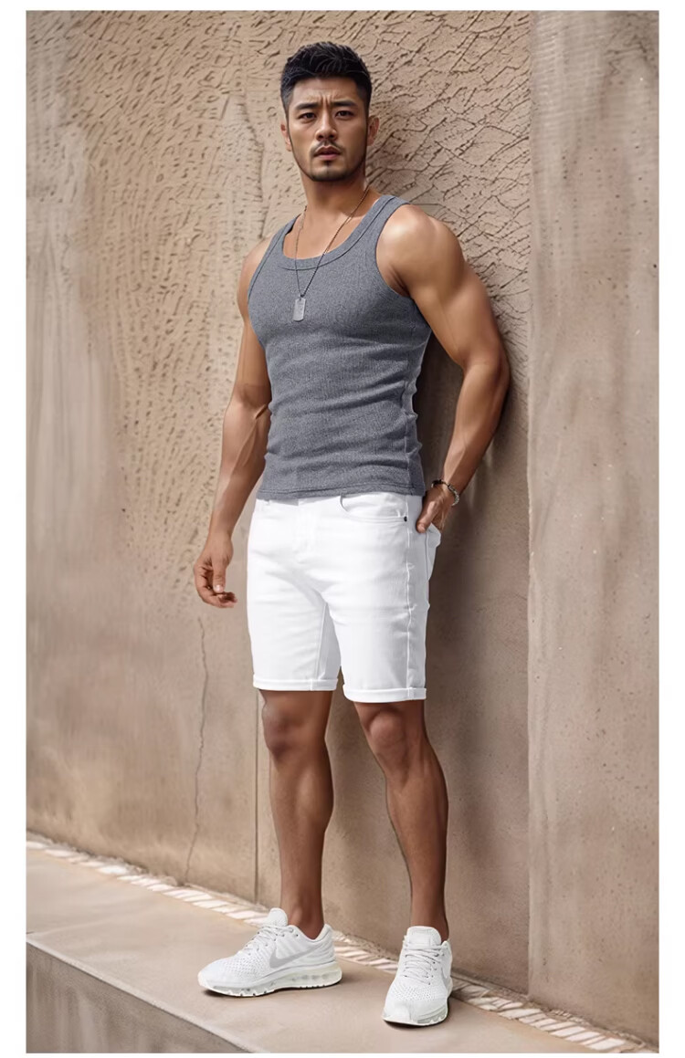 Langsha American Vintage Heavyweight Ribbed Cotton Men's Tank Top 300g Stretch Slim Fit Sports Fitness Summer Racerback 15