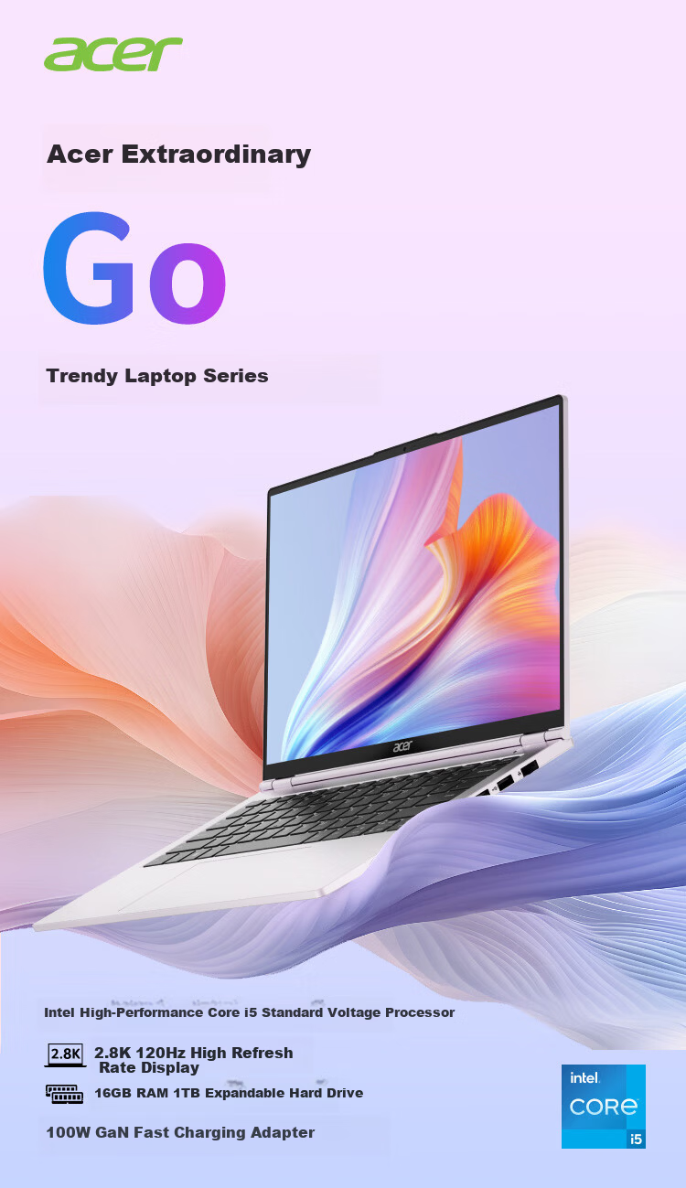 Acer Extraordinary Go Pro 14-Inch Thin And Light Laptop for Office Work And Students (Core C5-210H, 16GB RAM, 1TB Storage, 2.8K Display) Gray 1