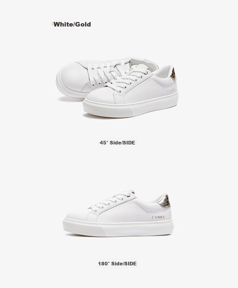 CAMEL Women's Minimalist Casual White Leather Flat Lace-up Sneakers L24S504610 White 40 18