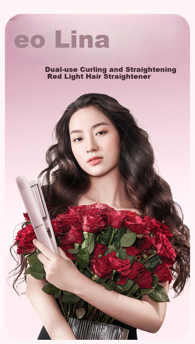 Lena Red Light Hair Straightener Flat Iron Far Infrared Hair Care High Concentration Negative Ion Straightening and Curling Iron Bangs Inward Curl Large Waves LN-508H 12