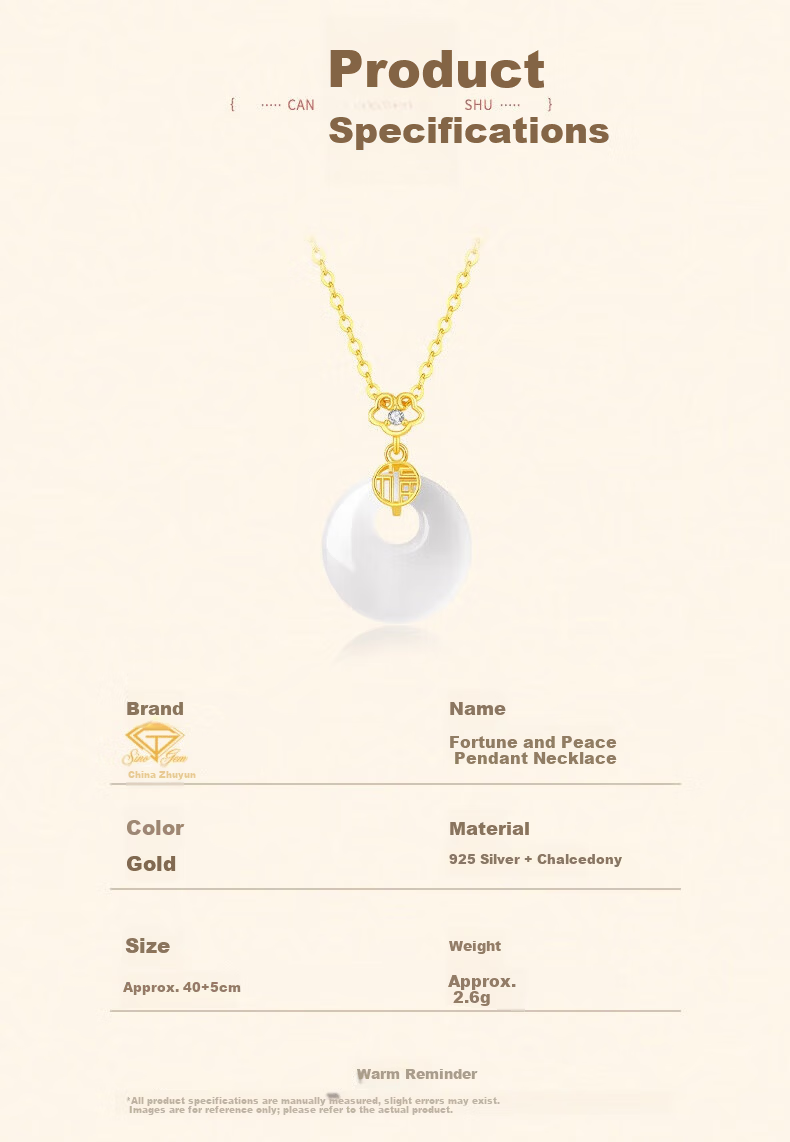 Chinese Jewelry Fu Character Peace Buckle Silver Necklace for Women Chalcedony High-End Pendant Mother's Day Birthday Gift for Girlfriend and Mom 8