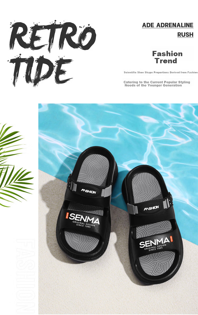 Senma Men's Summer Slippers Soft Sole Outdoor Sports Non-Slip Sandals Dual-Use Black Gray Size 40-41 1
