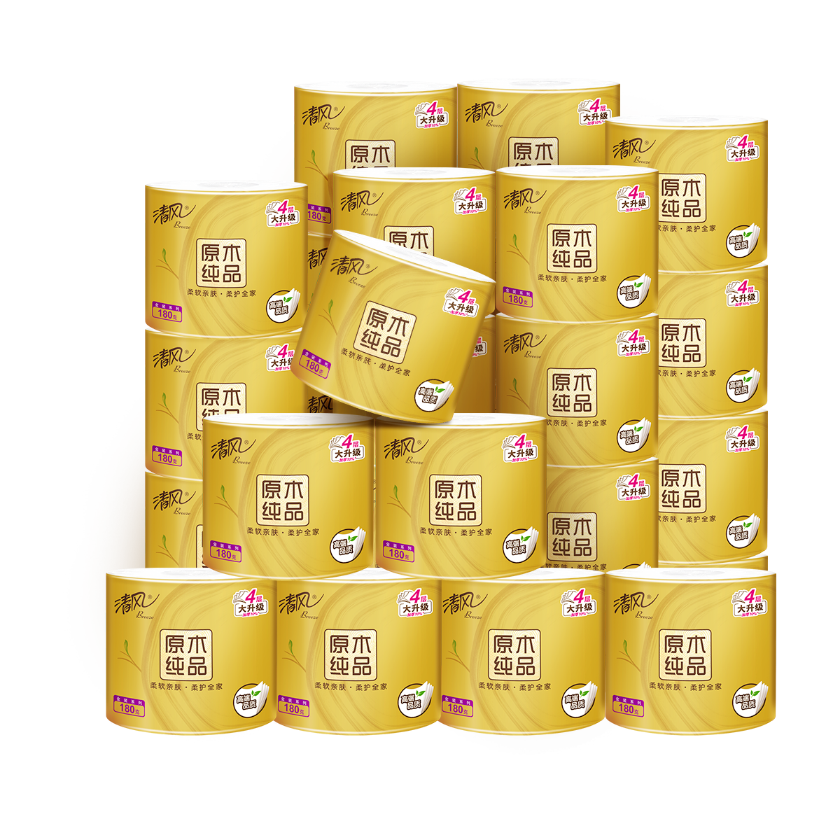 APP Core Roll Toilet Paper, Natural Wood Gold Edition, 4-Ply, 180g*27 Rolls, Bathroom Tissue, Boxed, Toilet Paper, Roll Paper