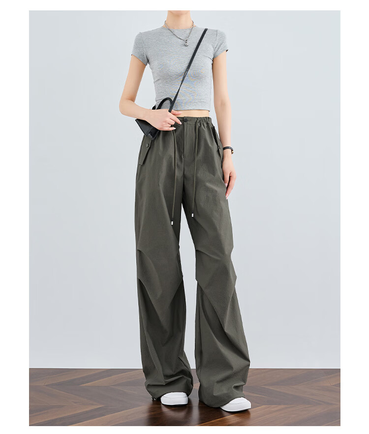 FAESSLIN Women's Military Green Work Pants Summer Thin Quick-Dry Extended Casual Paratrooper Pants American Straight-Leg Wide-Leg Hiking Pants 13