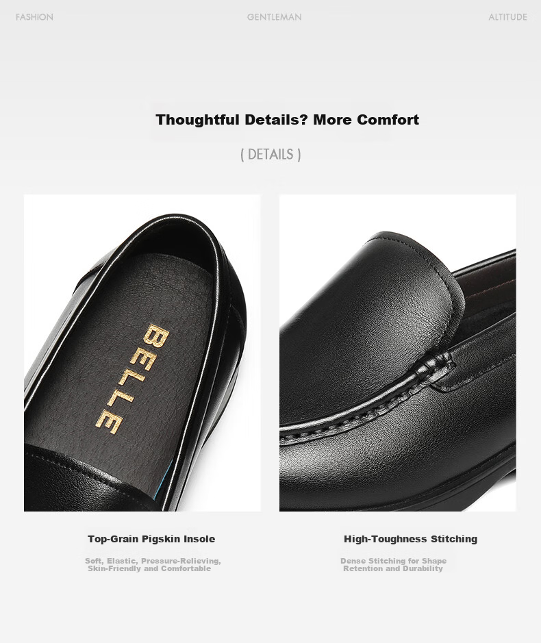 Belle Slip-On Loafers Men 2026 Spring Summer Commuter Cowhide Business Leather Shoes A2327 Black - Moccasin 42 7