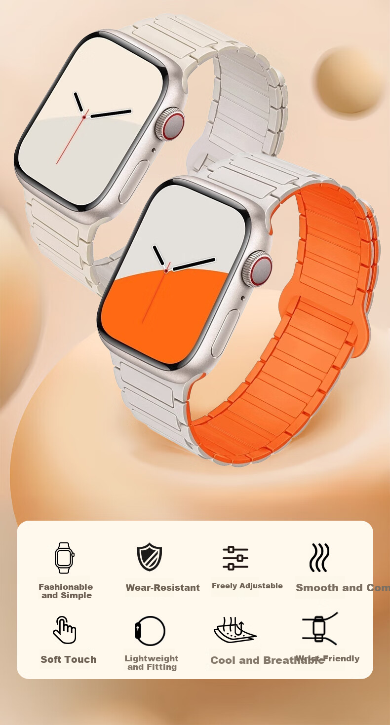 Kewo [Best Seller 10K+] Silicone Magnetic Loop Band for Apple Watch Series 11/10/9/8/7 Starlight Color 49/46/45/44MM 2