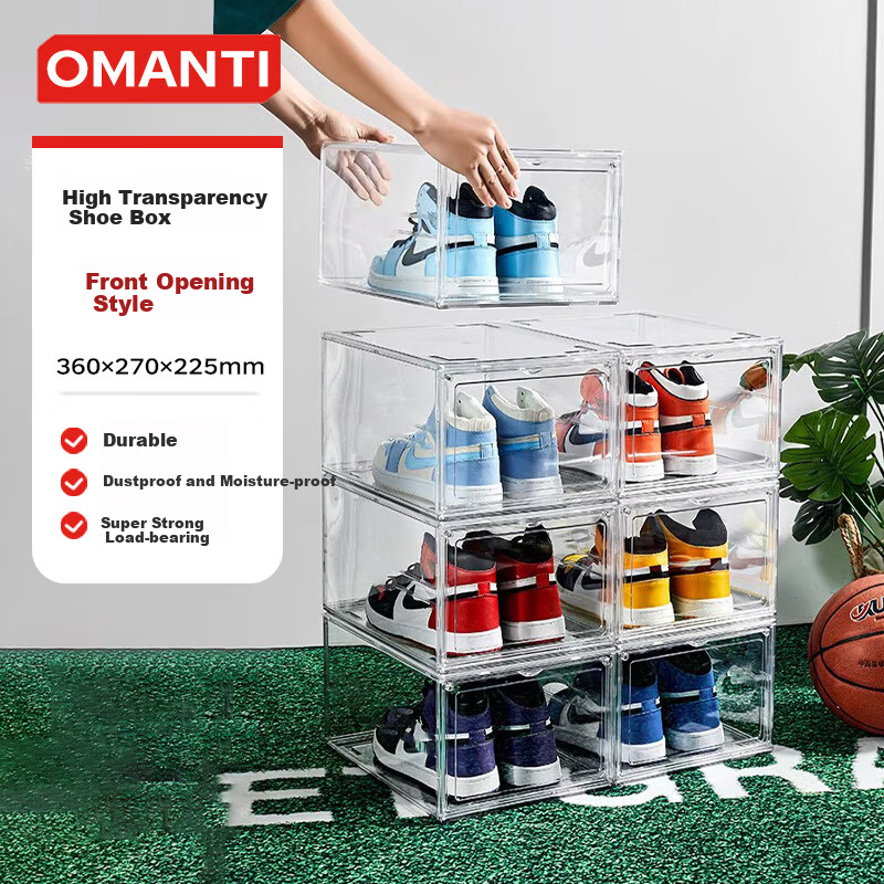 OMANTI Acrylic Transparent Shoe Box Dustproof Moisture-Proof AJ High-Top Shoe Box Magnetic Blind Box Figurine Display Storage Cabinet