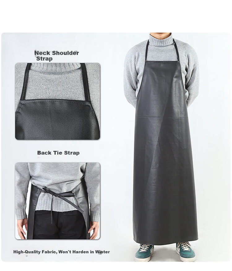Anxianda Waterproof Oil-Resistant Leather Apron Work Protective Durable Soft Leather Apron Factory Workshop Black Small Size 6
