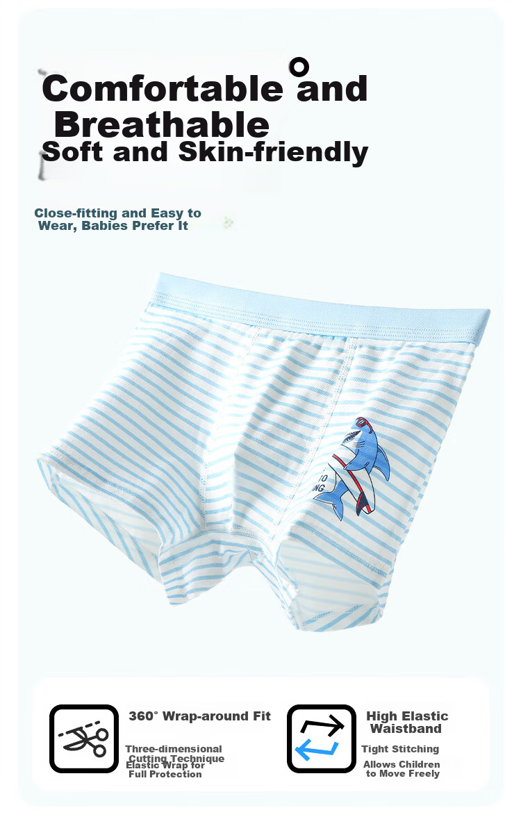 Dingguagua Boys' A-Class Antibacterial Cotton Boxer Briefs for Kids, 95% Cotton, Youth Shorts 6